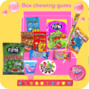 Box de chewing gums contenant acido gumetro, 1 mammouth pop, des frizzy pazzy, 1 roll up, 1 bubble gum, des chewing gums à la pastèque, des chewing gums macédoine, des boules magiques...