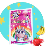 sucette licorne avec sa poudre fraise banane