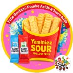 frites chamallows bonbons avec poudre et sauce acide
