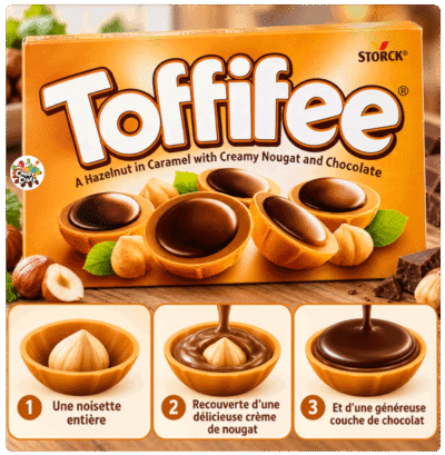 toffifee noisette au caramel avec crème de nougat et chocolat
