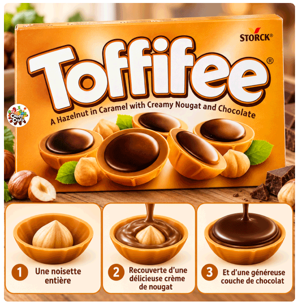 toffifee noisette au caramel avec crème de nougat et chocolat